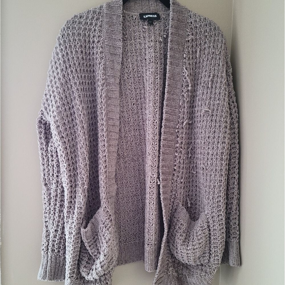 Express Tan soft distressed waffle knit Cardigan Sweater